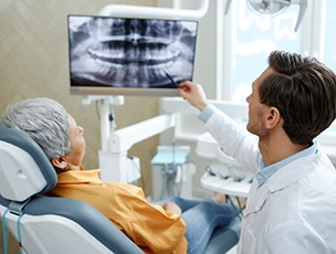 Dentist and patient looking at computer monitor